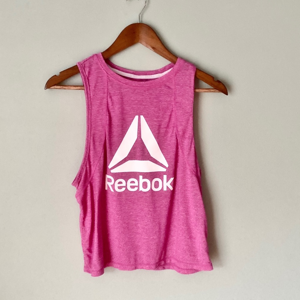 Reebok Pink & White Logo Workout Tank Top Sz M